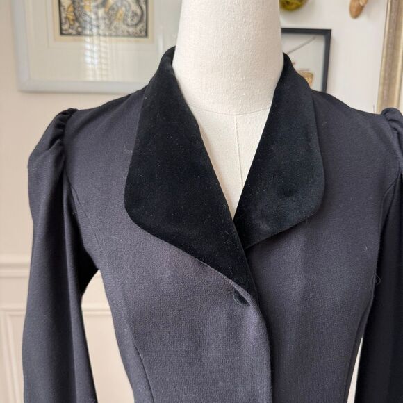 Vintage Laura Ashley Victorian Riding Dress Black Velvet Trim 4 - Picture 2 of 9